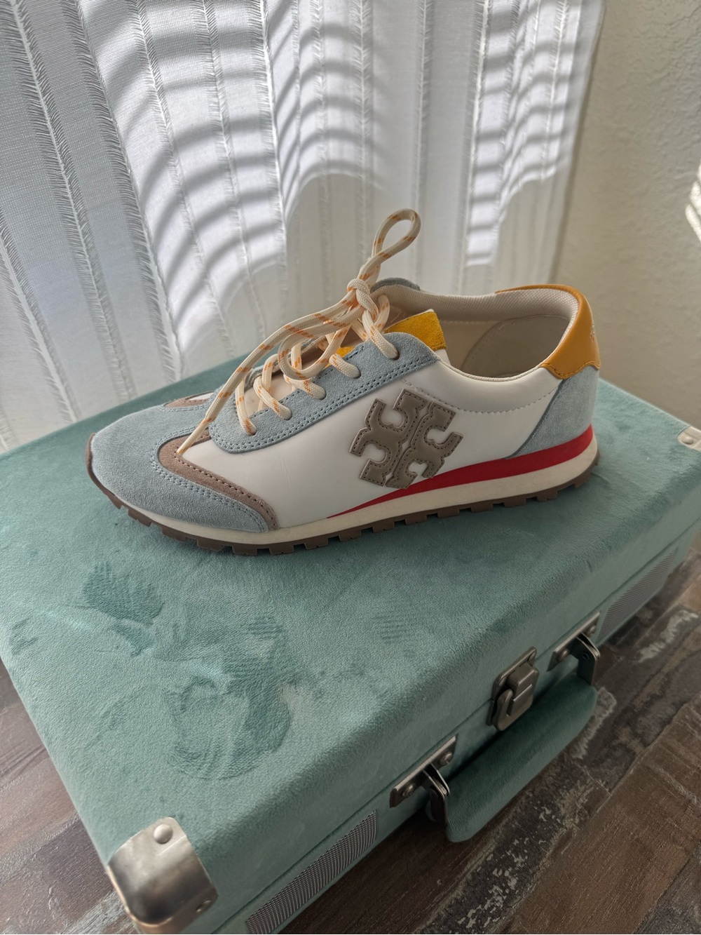 Tory Burch White, Light Blue & Yellow Colorblock Sneaker